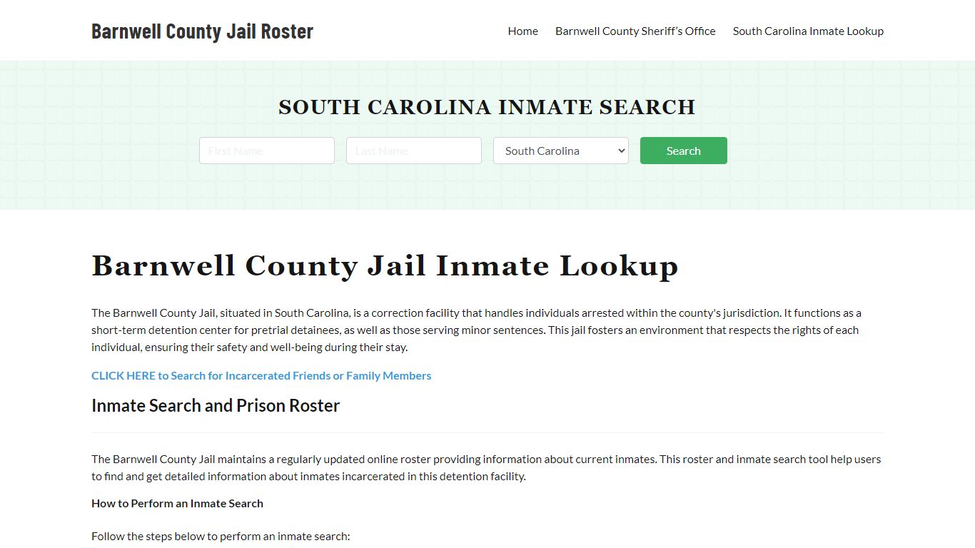 Barnwell County Jail Roster Lookup, SC, Inmate Search