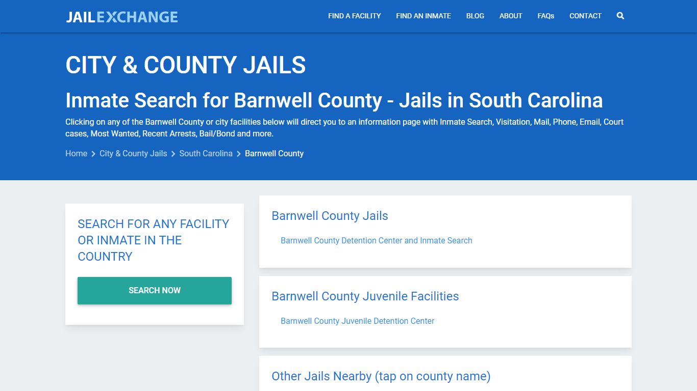 Inmate Search for Barnwell County | Jails in South Carolina - Jail Exchange